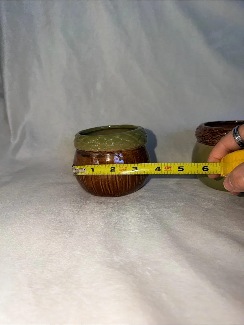 NWOT Set of Two Green and Brown Acorn Themed Ceramic Accent Planters